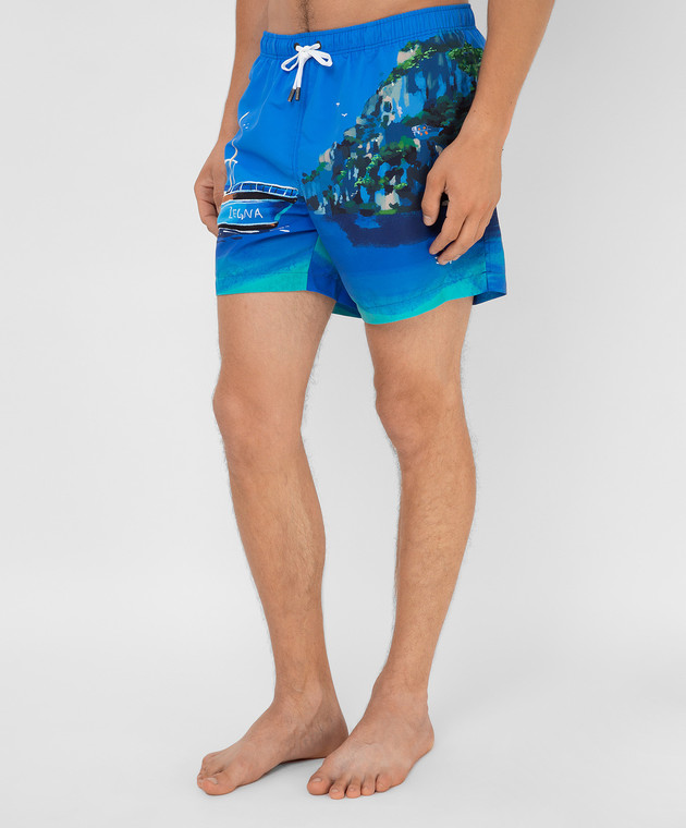 Ermenegildo Zegna Сині плавальні шорти з принтом Акварель Капрі N7B541350 зображення 3