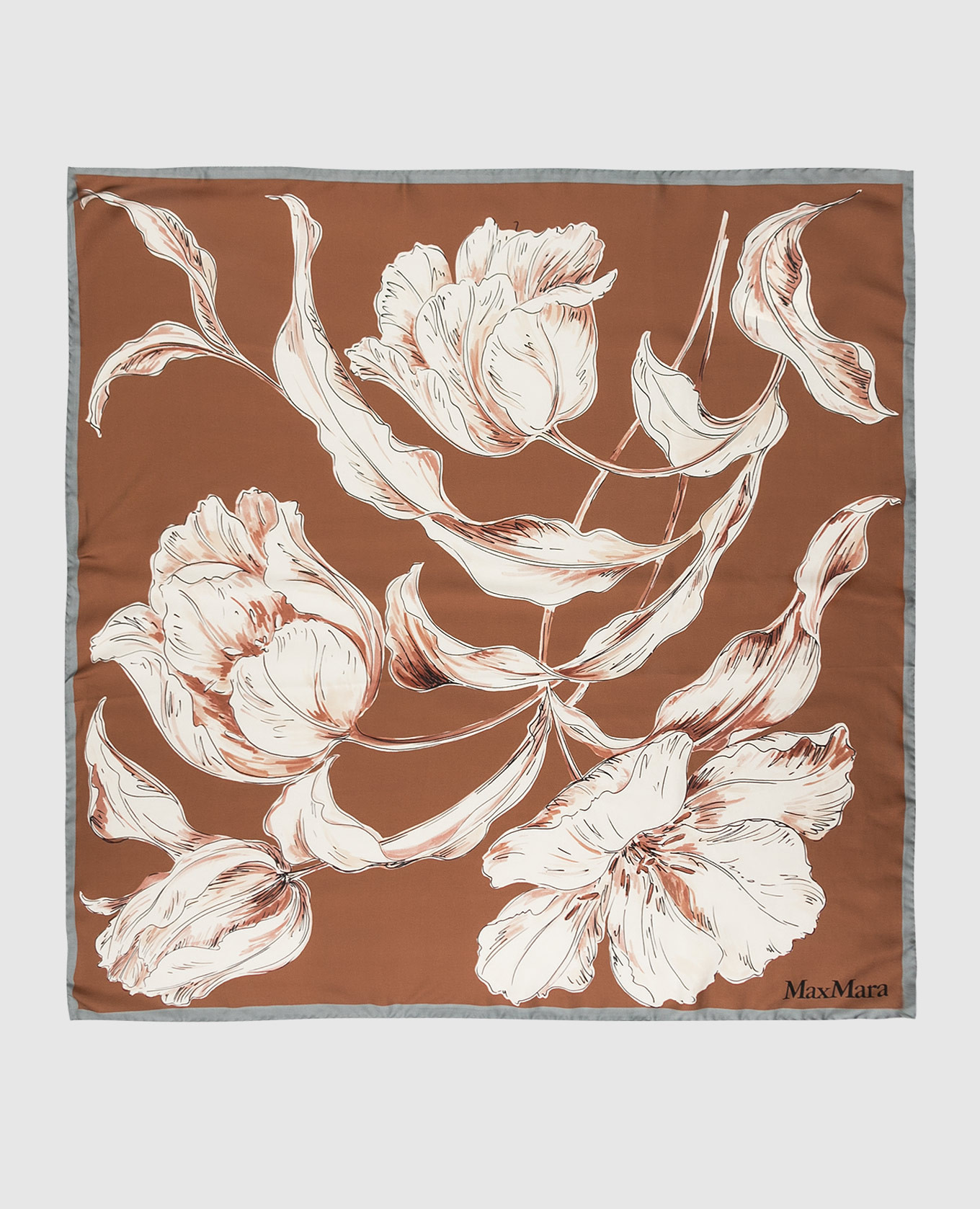 

Шелковый платок в цветочный узор, Коричневый, Шарфы