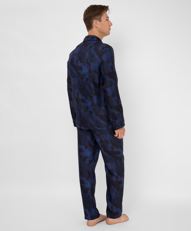 Ermenegildo Zegna Темно-синя шовкова піжама в принт N6H001120 зображення 4