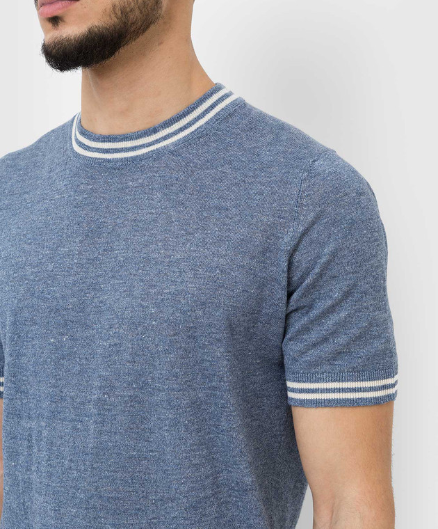 Brunello Cucinelli Синяя льняная футболка M2L18300 изображение 5