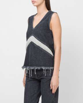 Max Mara Sportmax Серый джинсовый топ Ombre с бахромой OMBRE