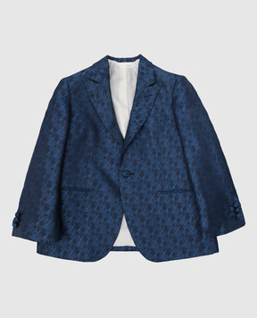 Stefano Ricci Детский синий шелковый пиджак в узор Y1RF731000HC5494