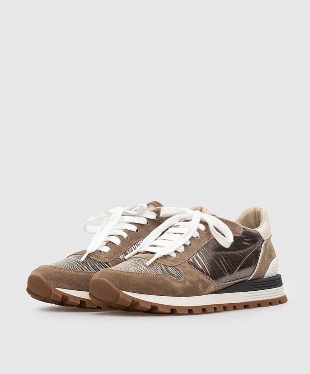 Brunello Cucinelli Темно-бежевые кроссовки MZSFG1851P изображение 3