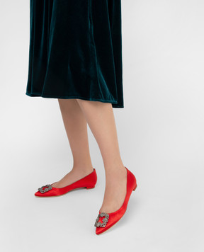 Manolo Blahnik Червоні балетки з кристалами HANGISIFLAT10