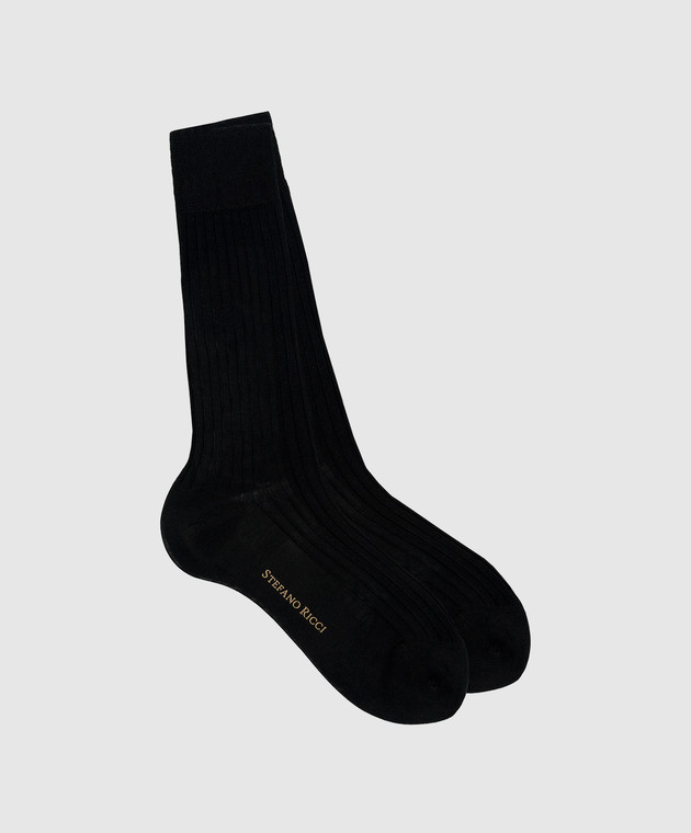 Stefano Ricci Чорні шкарпетки в рубчик C009UN0001C009UN зображення 2