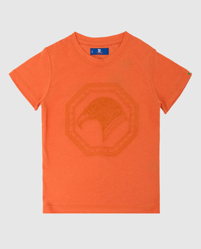 Stefano Ricci Детская оранжевая футболка с вышивкой YNH7200480803