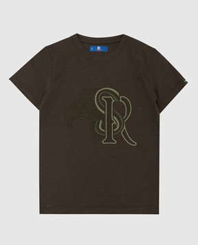 Stefano Ricci Детская футболка цвета хаки с вышивкой эмблемы YNH1100350803
