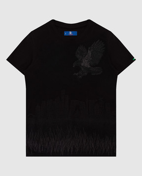 Stefano Ricci Детская черная футболка с вышивкой YNH84001PC803