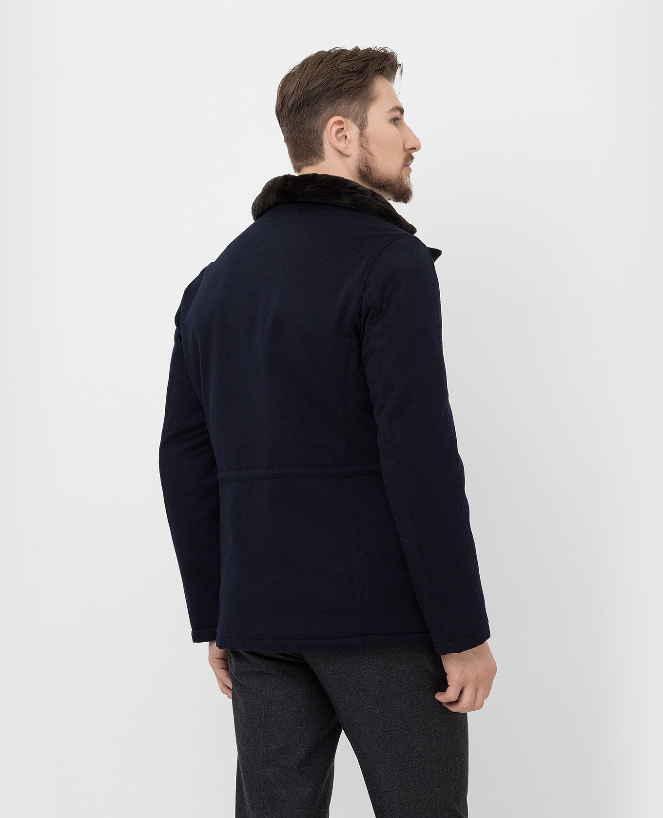 Enrico Mandelli Темно-синяя куртка из кашемира с мехом A3T7404820 изображение 4