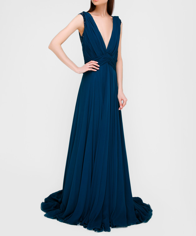 Jenny Packham Темно-синя сукня з шовку зі шлейфом ZD141L зображення 2