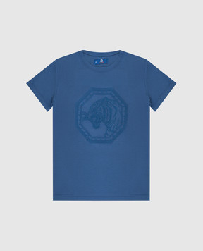 Stefano Ricci Детская синяя футболка с вышивкой YNH8200170803