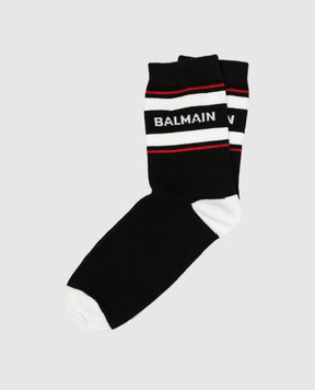 Balmain Дитячі чорні шкарпетки з візерунком логотипу 6M0799MX660