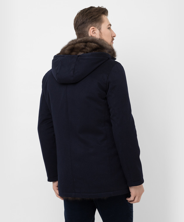 Enrico Mandelli Темно-синє пальто з кашеміру на хутрі соболя A3T7524820 зображення 4