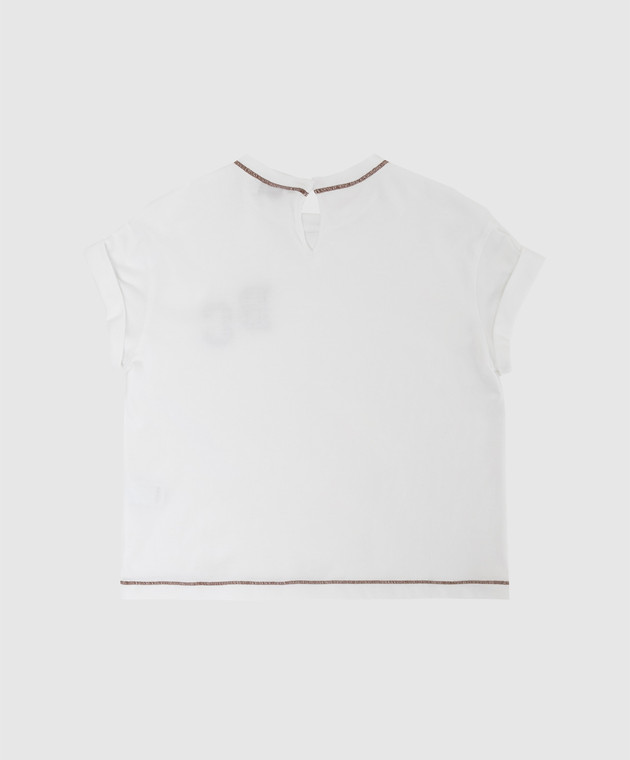 Brunello Cucinelli Дитяча біла футболка з аплікацією монограми логотипу B0045T215B зображення 2