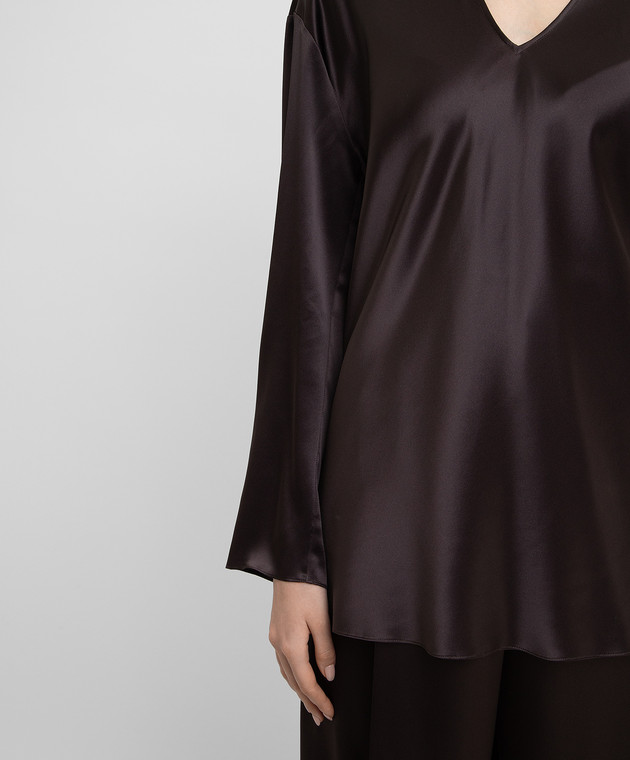 NINA RICCI Темно-коричневая блуза из шелка 20HCTO040SE1344 изображение 5