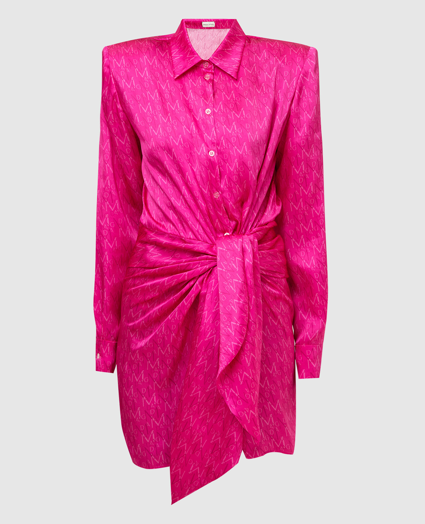 

Шелковое платье-рубашка в узор логотипа, Фуксия, Повседневные платья