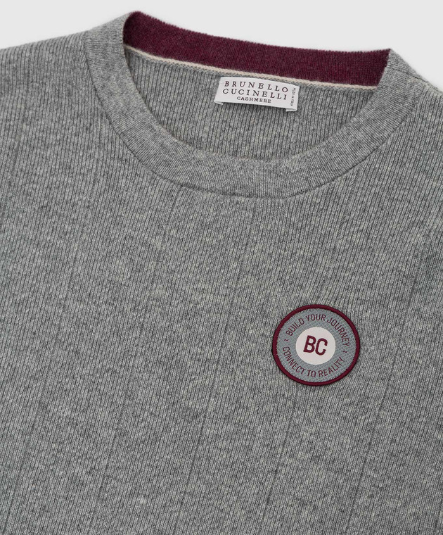 Brunello Cucinelli Детский джемпер из шерсти, кашемира и шелка с патчем B36M11320B изображение 3