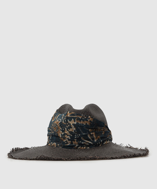 Brunello Cucinelli Графитовая соломенная шляпа с шелковой лентой в узор MCAP90117